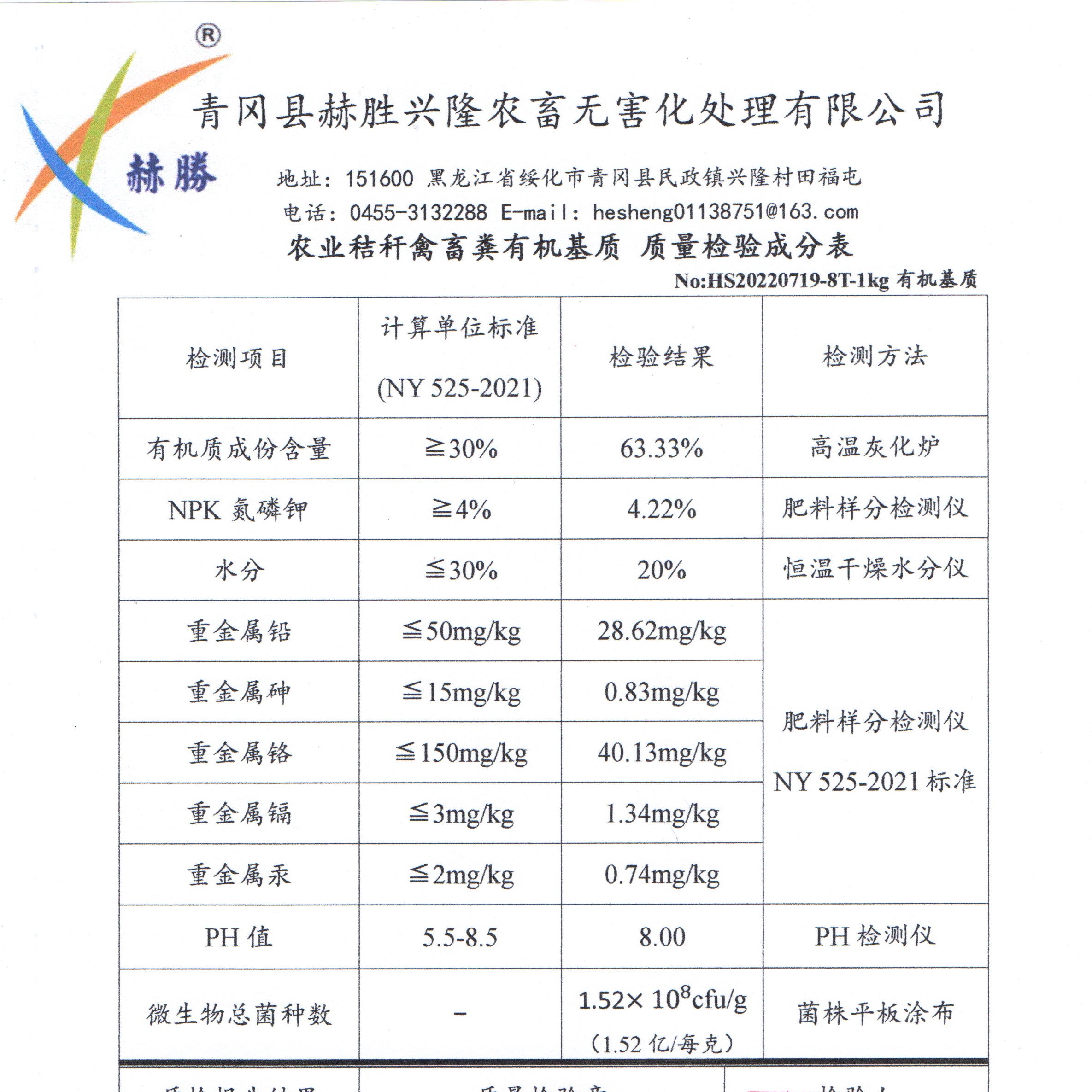 苗盛源有机基质-检验质量成分表（1Kg包装）